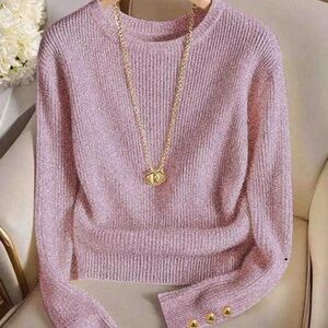 Elegant Pink Sweater with Gold Button Accents
